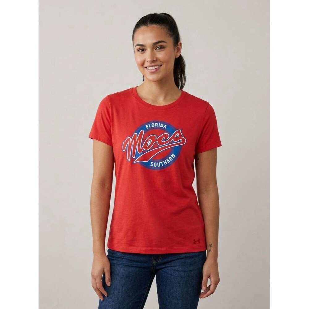 Under Armour Women XL T Shirt Florida Southern Mocs Red Loose Short Sleeve Crew